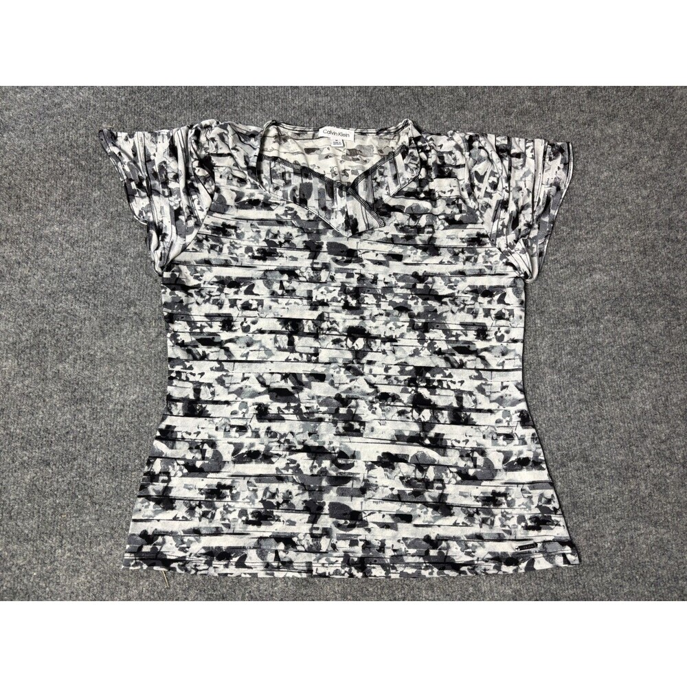 Calvin Klein Top Womens Medium Black & White Short Sleeve Stretchy Blouse